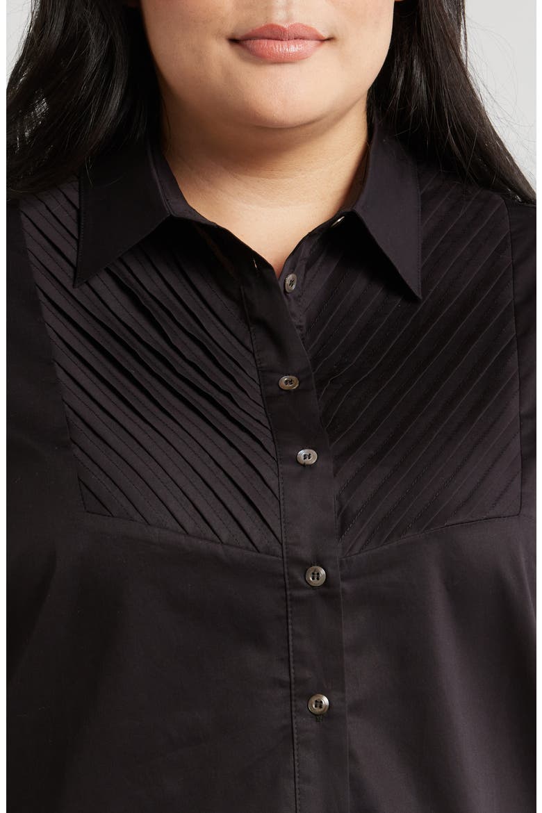 Kaliyah Pleated Button-Up Shirt, Alternate, color, BLACK
