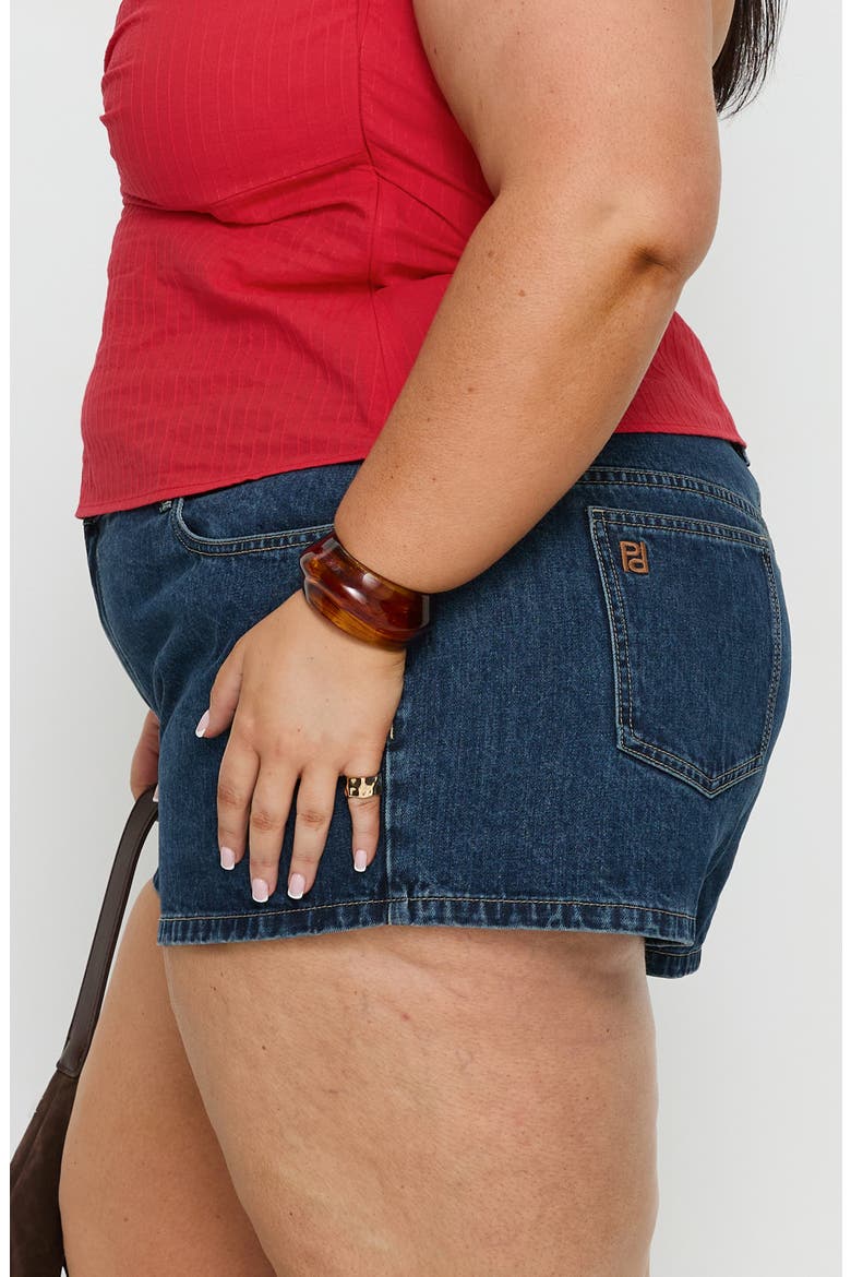Dreamful Low Rise Mini Denim Shorts, Alternate, color, DARK BLUE WASH