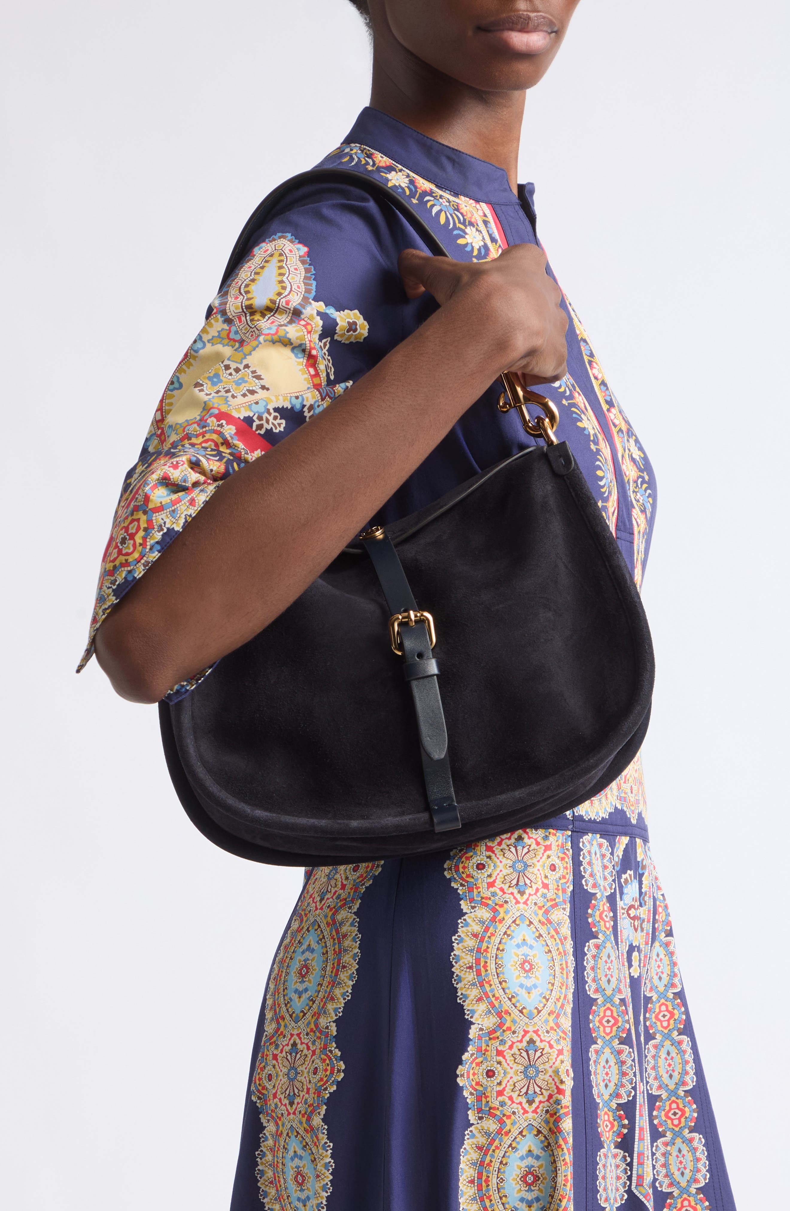 Belted Suede Hobo Bag, Alternate, color, BLUE