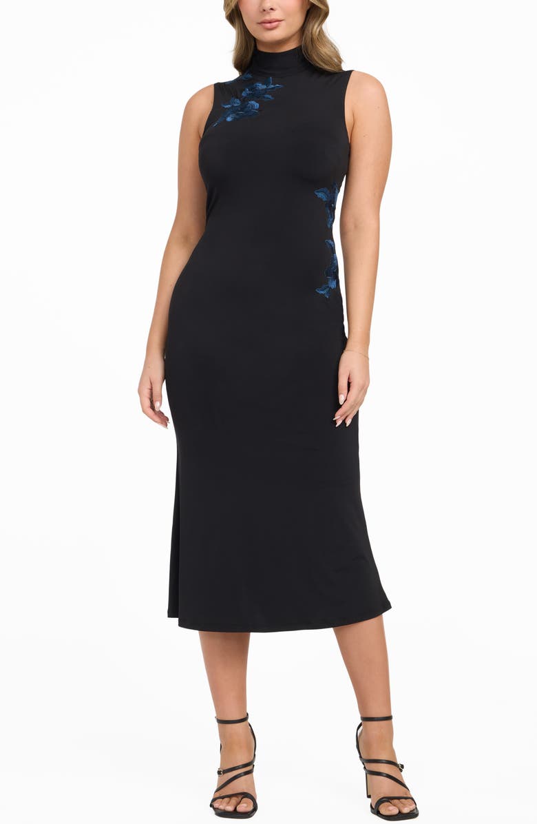 GUESS McKenzie Sleeveless Mock Neck Midi Dress, Alternate, color, Jblack-Black