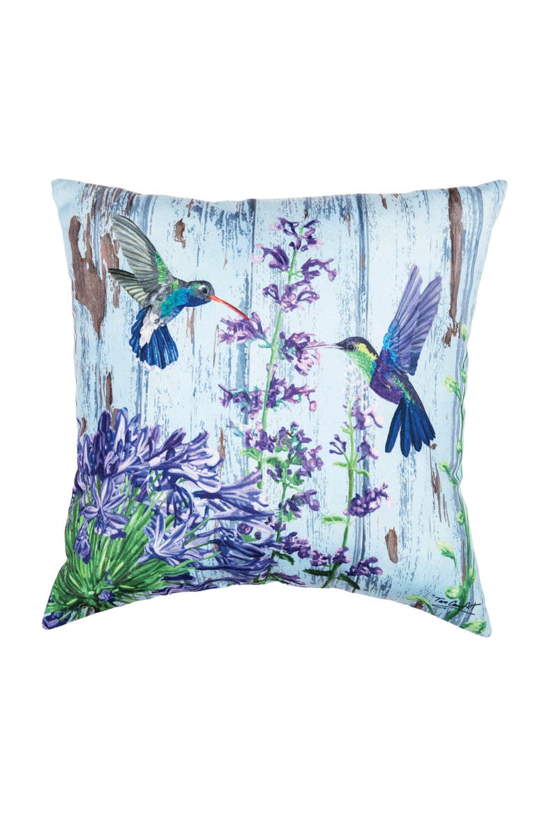 Hummingbird Paradise HD Printed Indoor/Outdoor Accent Throw Pillow 18" x 18", Main, color, Blue