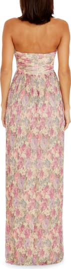 Angelique Floral Cutout Metallic Strapless Maxi Dress