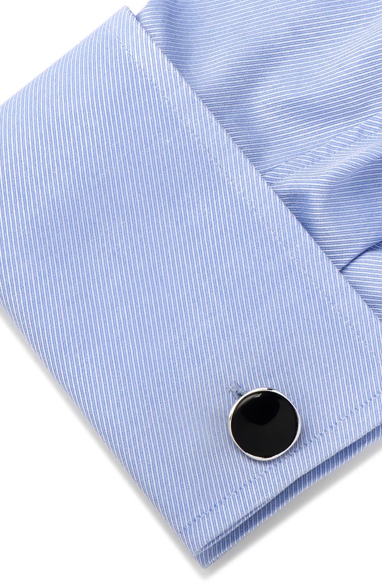 Cufflinks, Inc. Stone Inlay Round Cuff Links, Alternate, color, Black Onyx