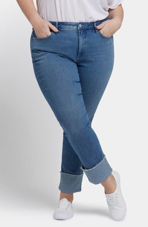 Sheri Stripe Cuff Ankle Slim Jeans (Costa Brava) (Plus)