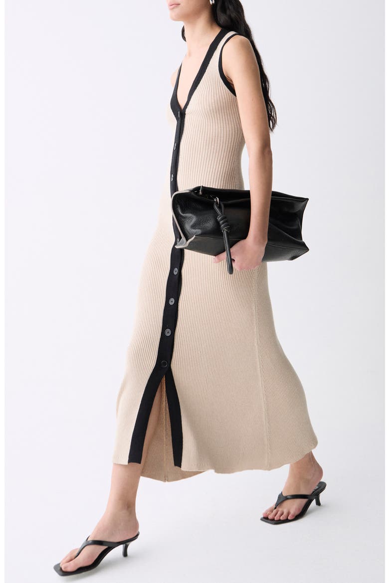 Vila Sleeveless Rib Sweater Dress, Alternate, color, ECRU WITH BLACK DETAILS