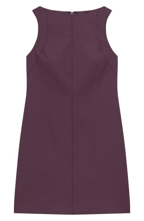 Theory Boat Neck Stretch Wool Minidress In Purple