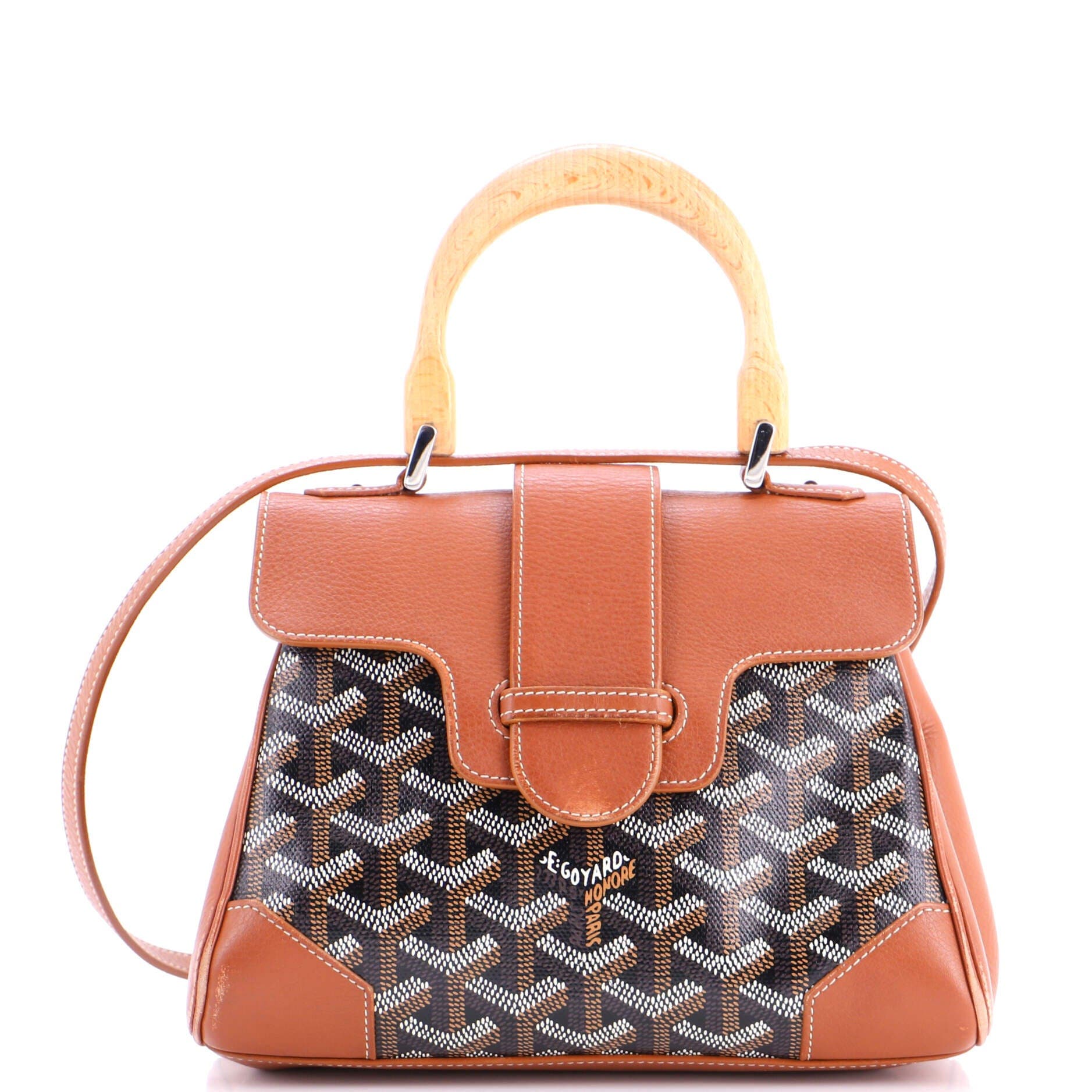 Pre-Owned Goyard Saigon Top Handle Bag Coated Canvas with Leather Mini, Main, color, Brown