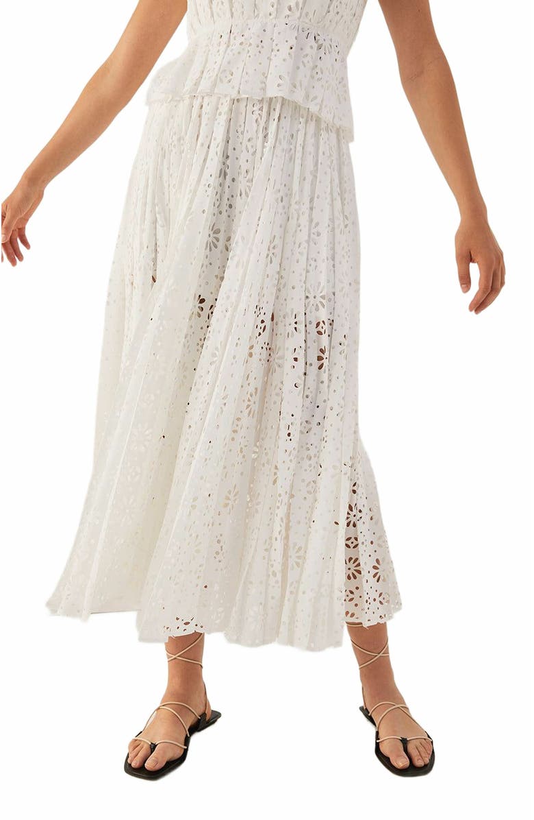 Rebecca Taylor Geo Eyelet Pleated Skirt, Alternate, color, Milk