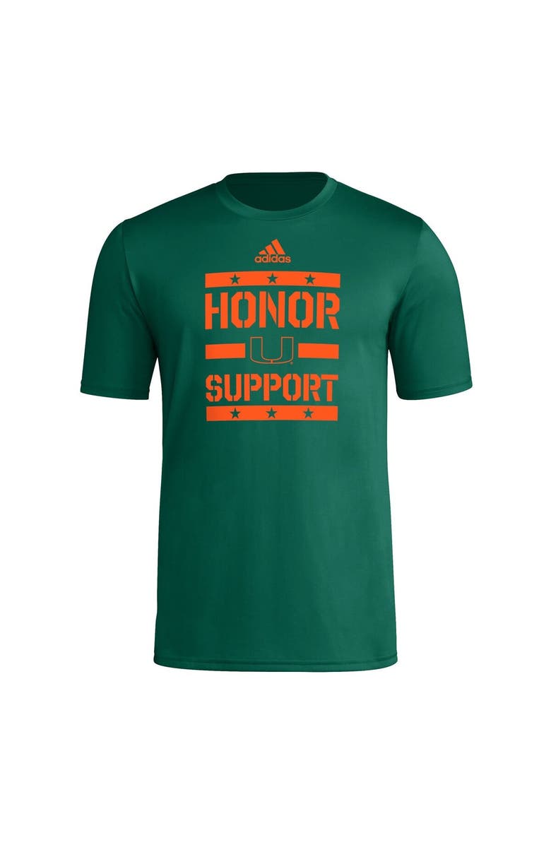 adidas Men's adidas Green Miami Hurricanes Honor & Support Pre-Game T-Shirt, Alternate, color, Green