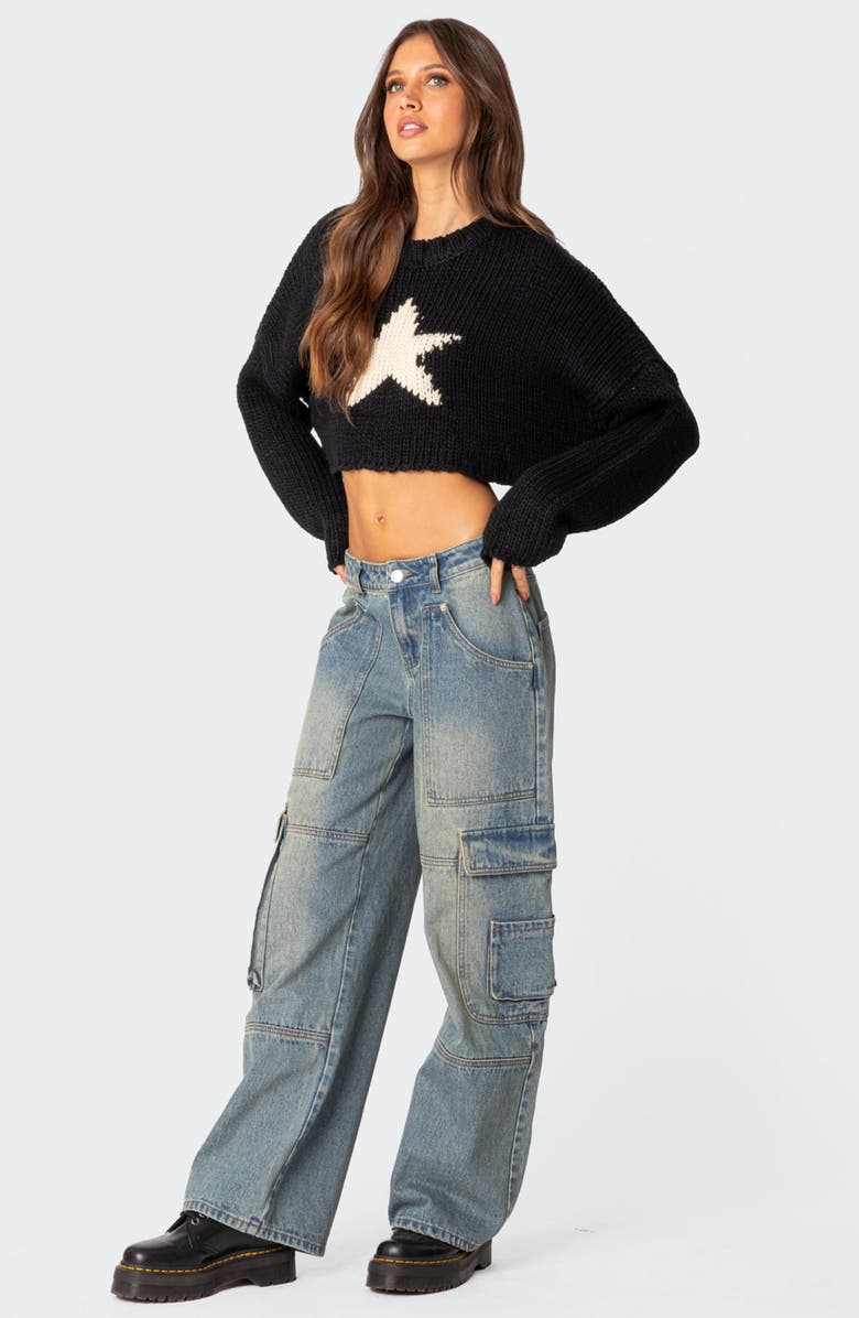 EDIKTED Mega Star Crop Sweater, Alternate, color, 