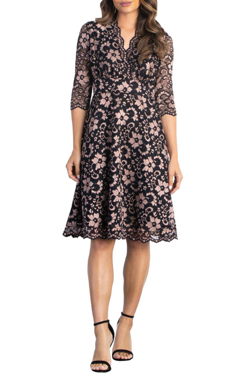 Kiyonna Mon Cherie Lace Cocktail Dress, Main, color, Rose Gold