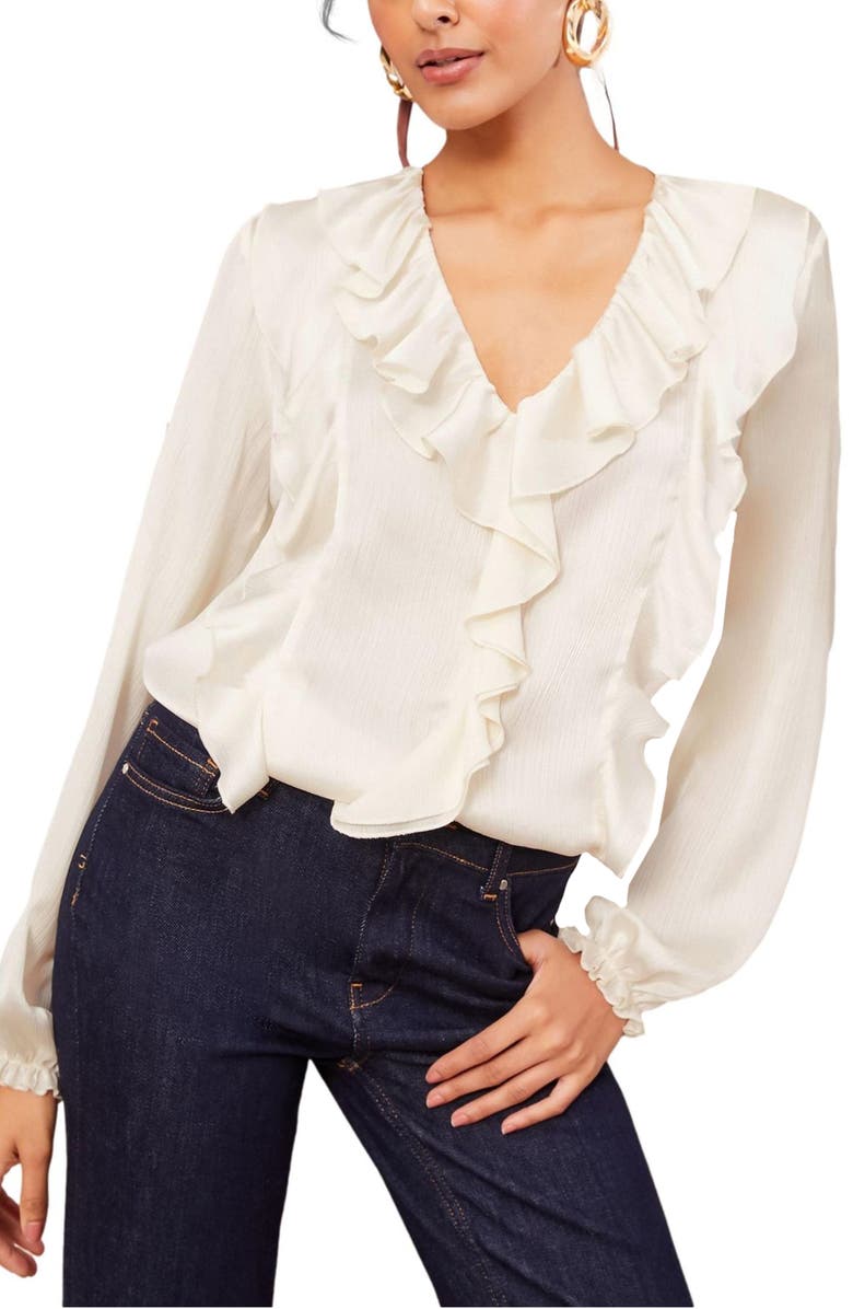 Friends Like These Ruffle Crinkle Satin Top, Main, color, 