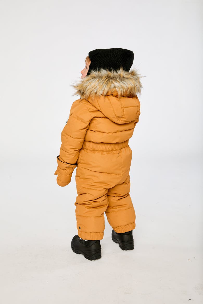 Original One Piece Puffy Snowsuit with Removable Mittens and Boots, Alternate, color, Brown Sugar