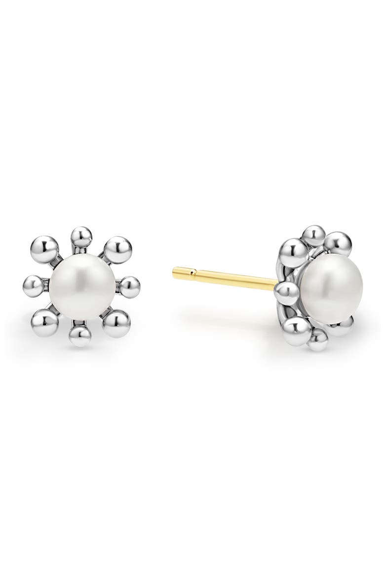 Luna Fleur Freashwater Pearl Stud Earrings, Alternate, color, SILVER