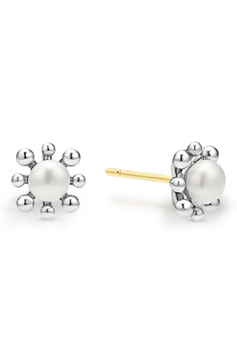 LAGOS Luna Fleur Freashwater Pearl Stud Earrings, Alternate, color, Silver