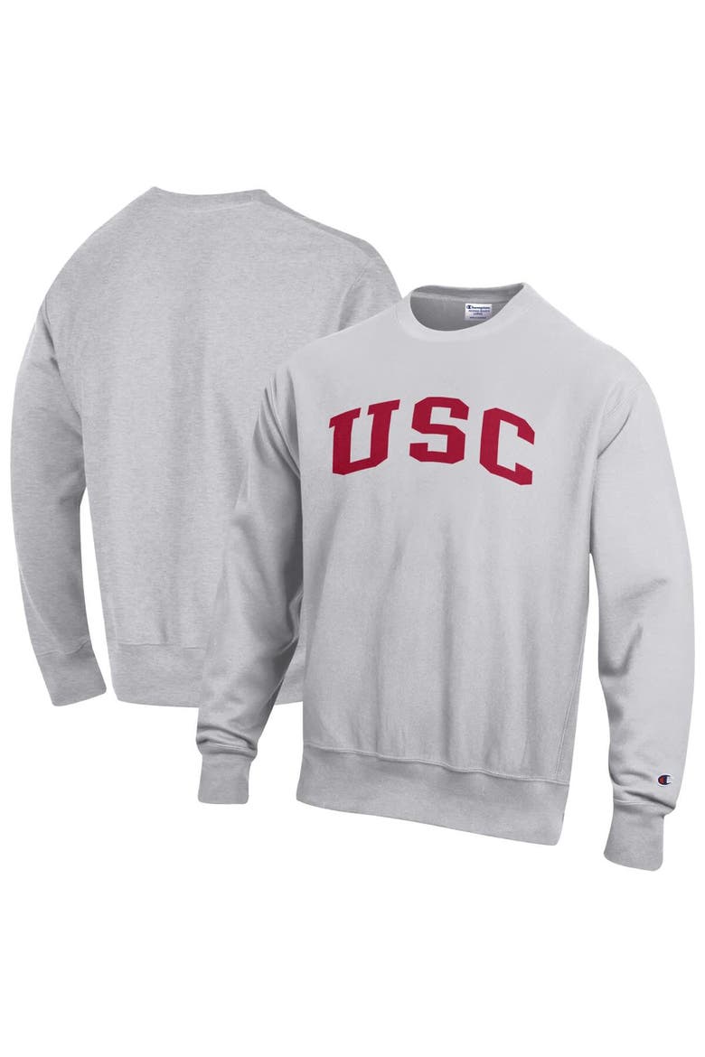 Men's Champion Gray USC Trojans Reverse Weave Fleece Sweatshirt, Main, color, Gray