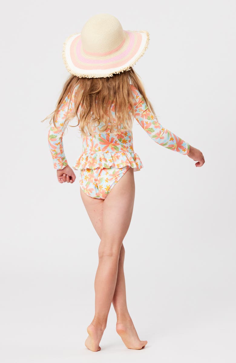 Snapper Rock Kids' Tropical Print Long Sleeve One-Piece Rashguard Swimsuit, Alternate, color, 