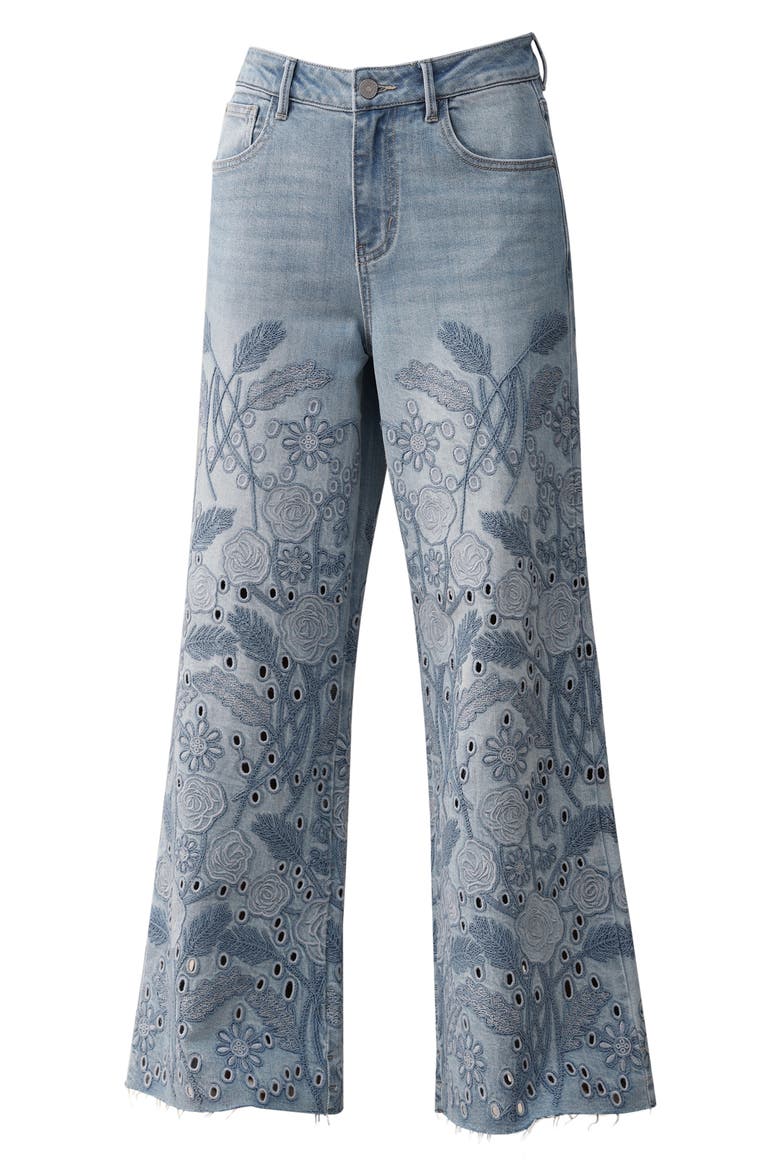 Embroidered High Waist Wide Leg Jeans, Alternate, color, MEDIUM BLUE