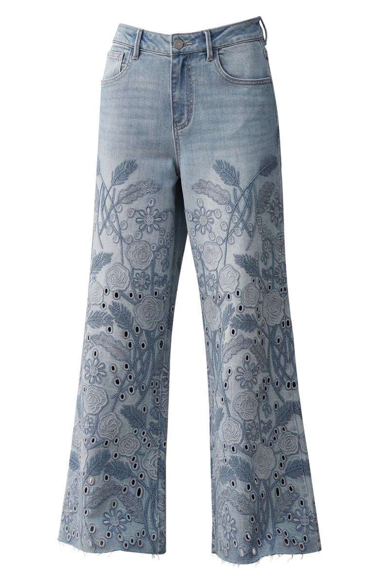 Bayeas Embroidered High Waist Wide Leg Jeans, Alternate, color, Medium Blue
