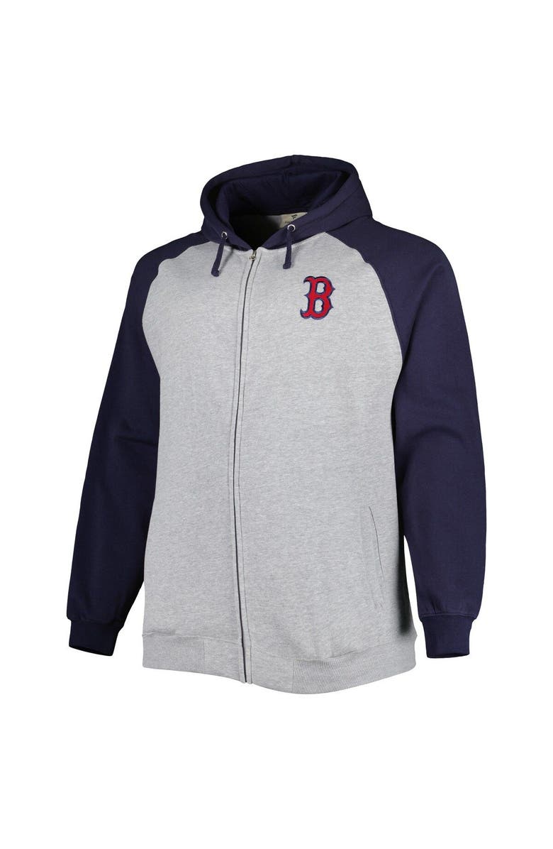 PROFILE Men's Heather Gray/Navy Boston Red Sox Big & Tall Raglan Hoodie Full-Zip Sweatshirt, Alternate, color, 