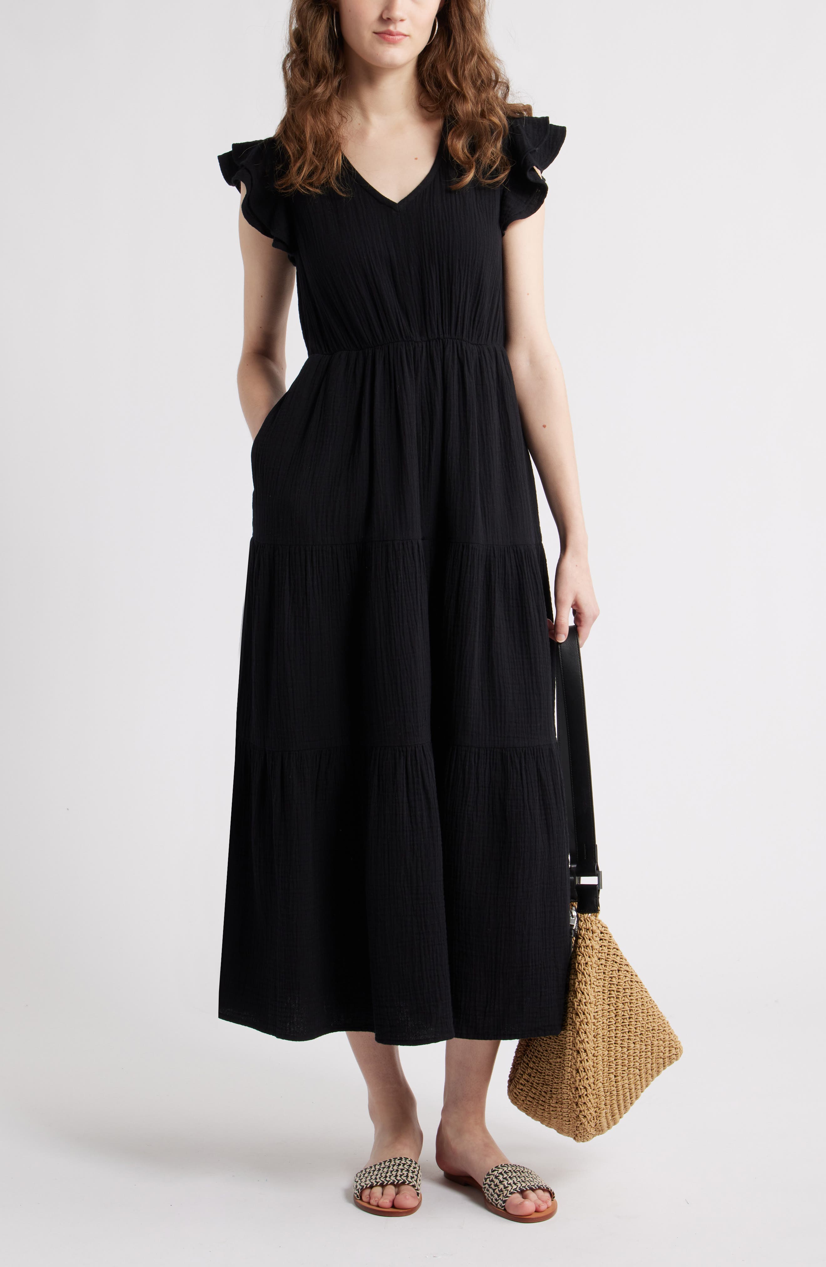 Caslon® V-Neck Ruffle Maxi Dress