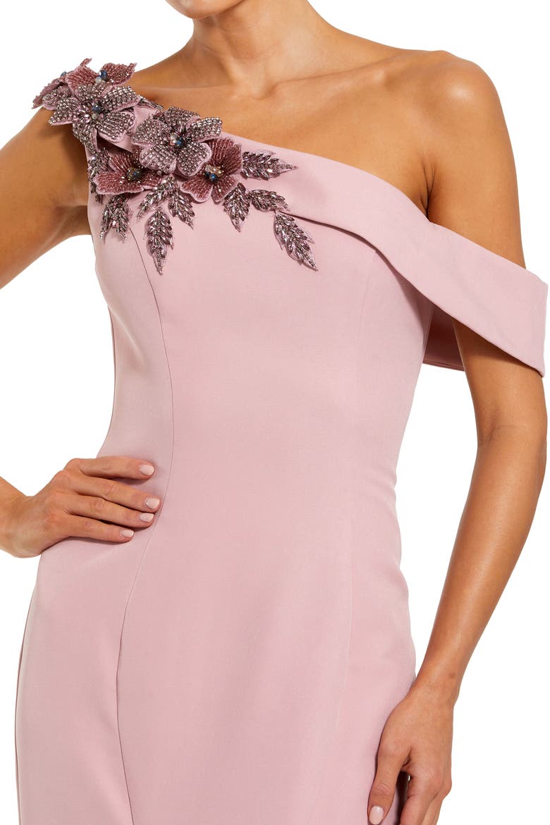 Crepe Floral Beaded Off The Shoulder Mermaid Gown, Alternate, color, Rose