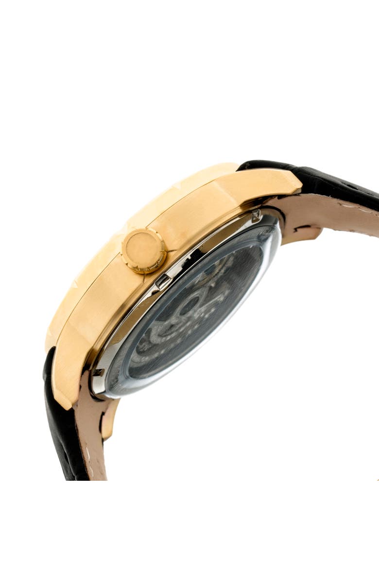 Heritor Automatic Ryder Skeleton Leather-Band Watch, Alternate, color, Black/Gold