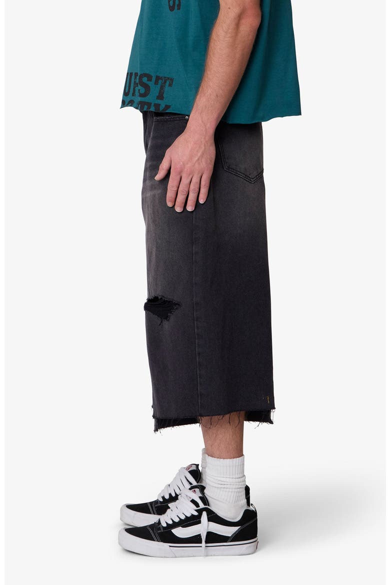 Distressed Panel Denim Shorts, Alternate, color, WASHED BLACK