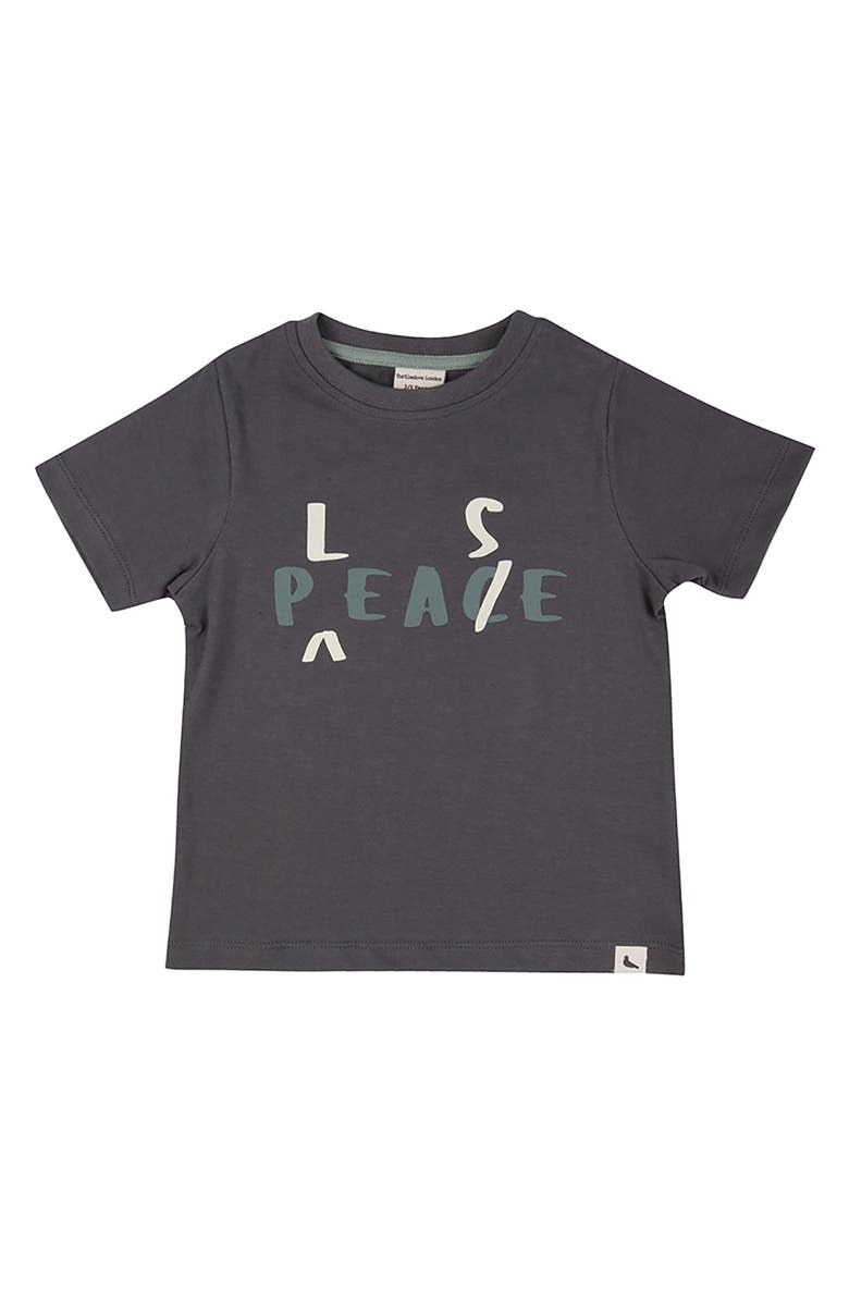 Turtledove London Kids Organic Cotton Peace Please Slogan Print T-Shirt, Main, color, Grey
