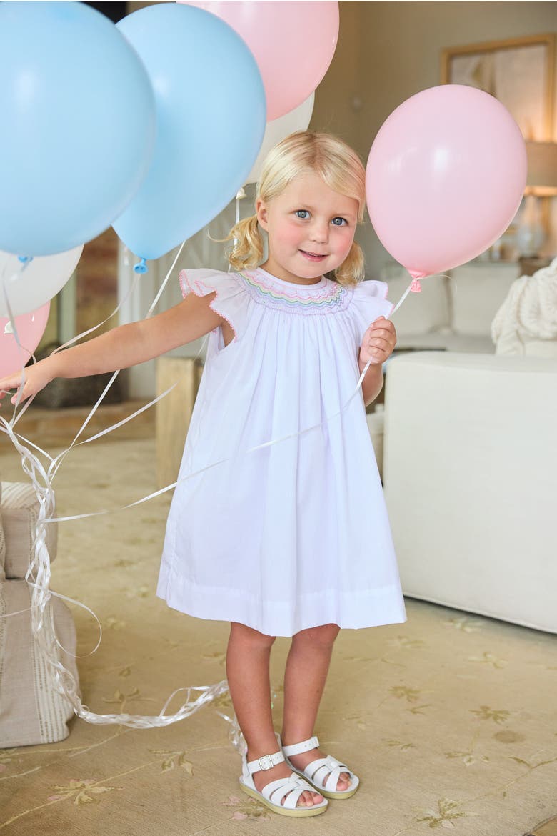 Kids' Woven Smocked Bishop Dress, Main, color, White with Rainbow