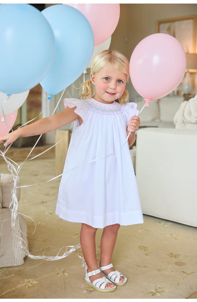 Little English Kids' Woven Smocked Bishop Dress, Main, color, White With Rainbow