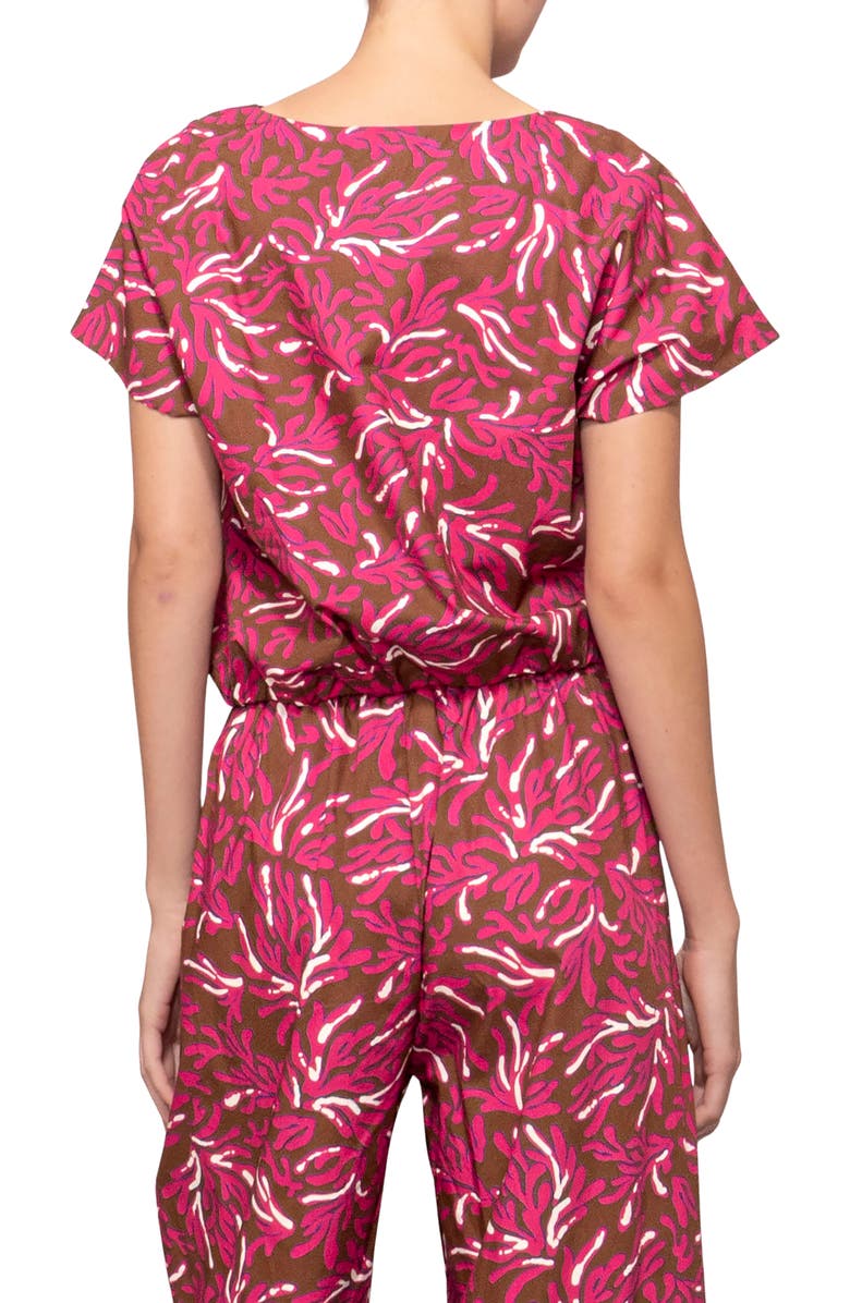 MELLODAY Poplin Banded Hem Top, Alternate, color, Brown Magenta Reef