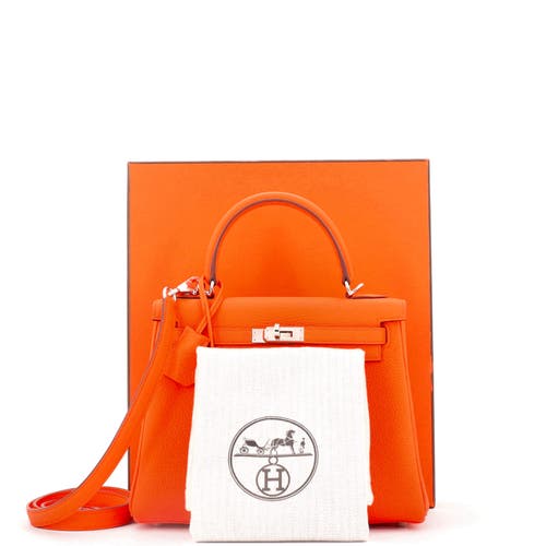 Pre-owned Hermes  Hermes Kelly Handbag Orange Togo With Palladium Hardware 25 In Orange