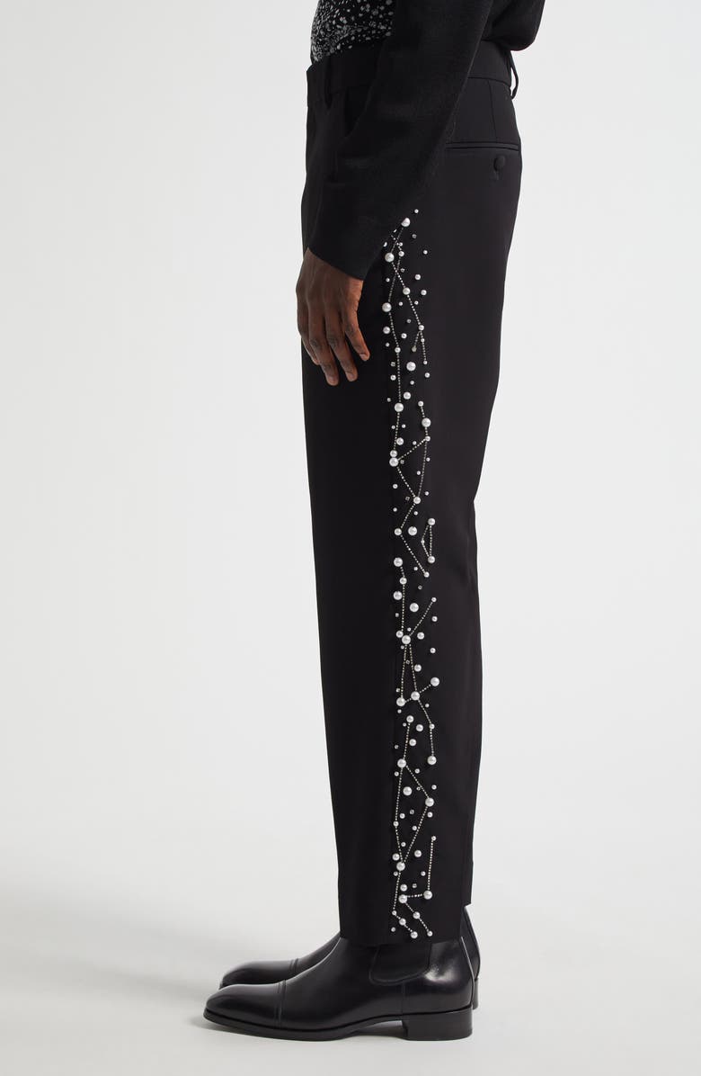 Balmain Imitation Pearl Constellation Embroidered Pants, Alternate, color, Black/ Crystal