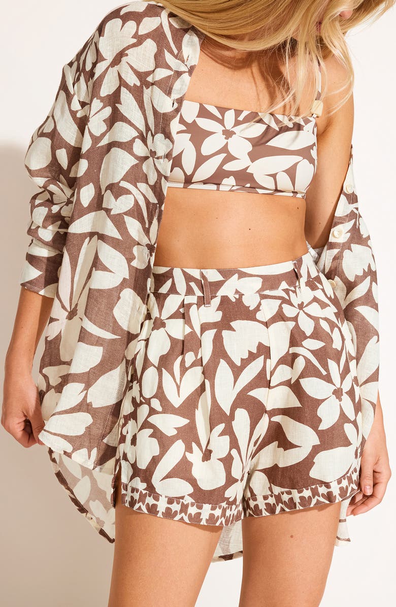 Vitamin A<sup>®</sup> The Getaway Linen Cover-Up Shorts, Alternate, color, Desert Flower