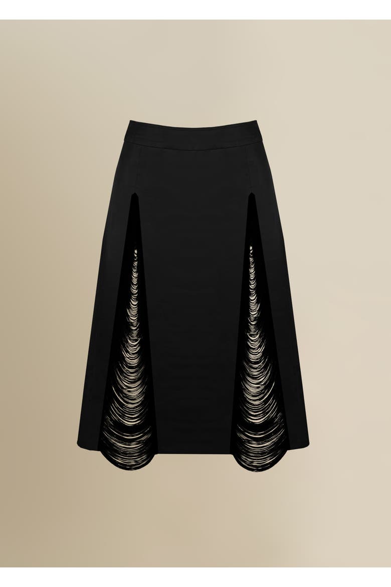 Madeleine Soft Fringe-Trimmed Stretch Cotton Poplin Skirt, Main, color, Black