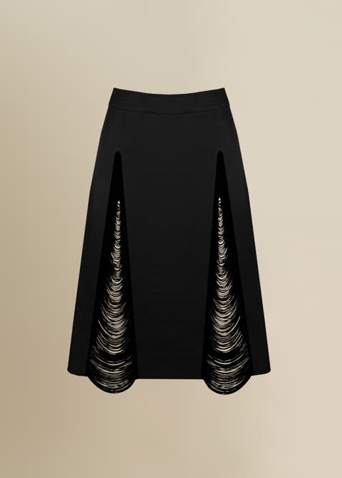 Madeleine Soft Fringe-Trimmed Stretch Cotton Poplin Skirt