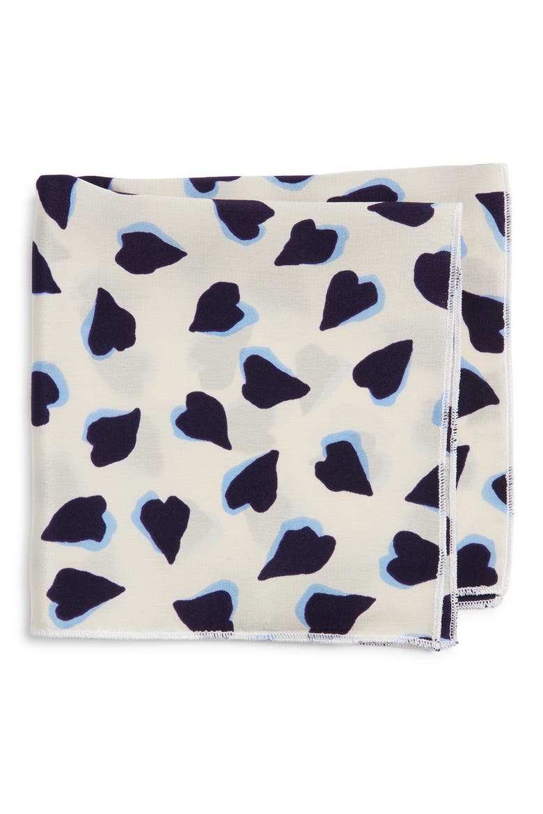 Navy & White Hearts Silk Pocket Square, Main, color, NAVY