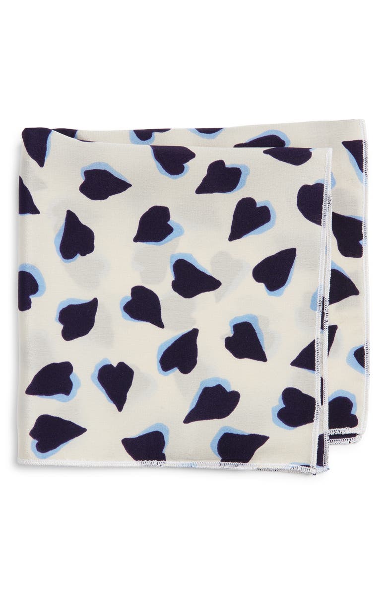 CLIFTON WILSON Navy & White Hearts Silk Pocket Square, Main, color, Navy