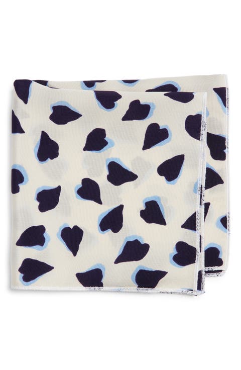Navy & White Hearts Silk Pocket Square