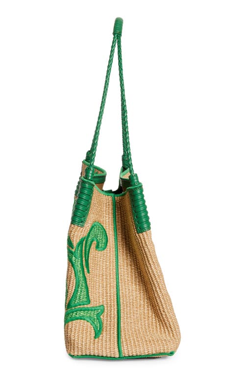 Etro Medium Libra Embroidered Raffia Tote In Verde