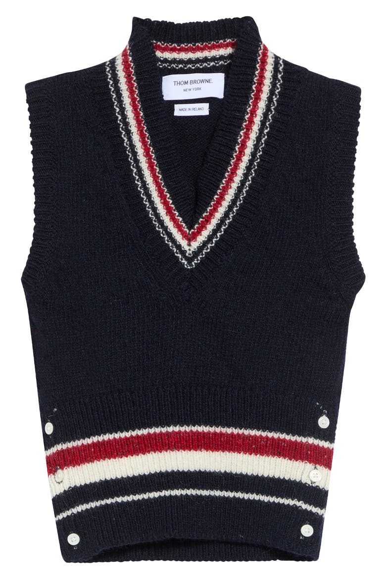 Hector Pointelle Intarsia V-Neck Sweater Vest, Alternate, color, NAVY