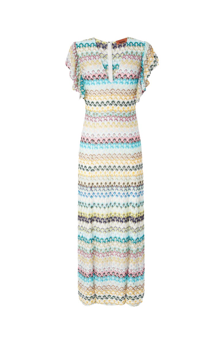 Missoni Dégradé Lace Long Dress With V-neck And Ruffled Sleeves, Alternate, color, Multicoloured