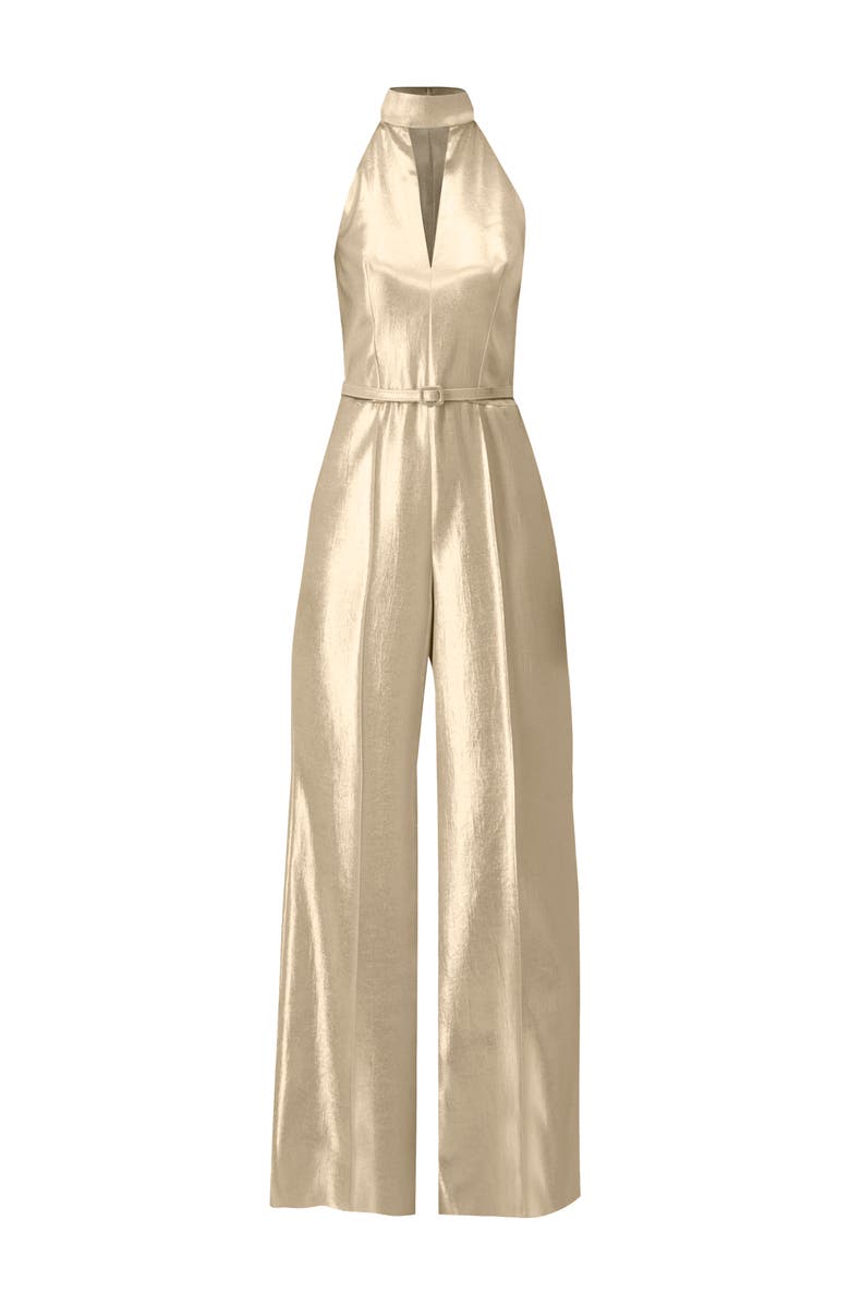 IVONNE Halterneck Metallic Belted Jumpsuit, Alternate, color, 