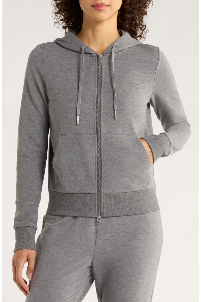 Slim Fit Cozy Recycled Polyester Blend Fleece Full Zip Hoodie, Alternate, color, HEATHER STEEL GREY