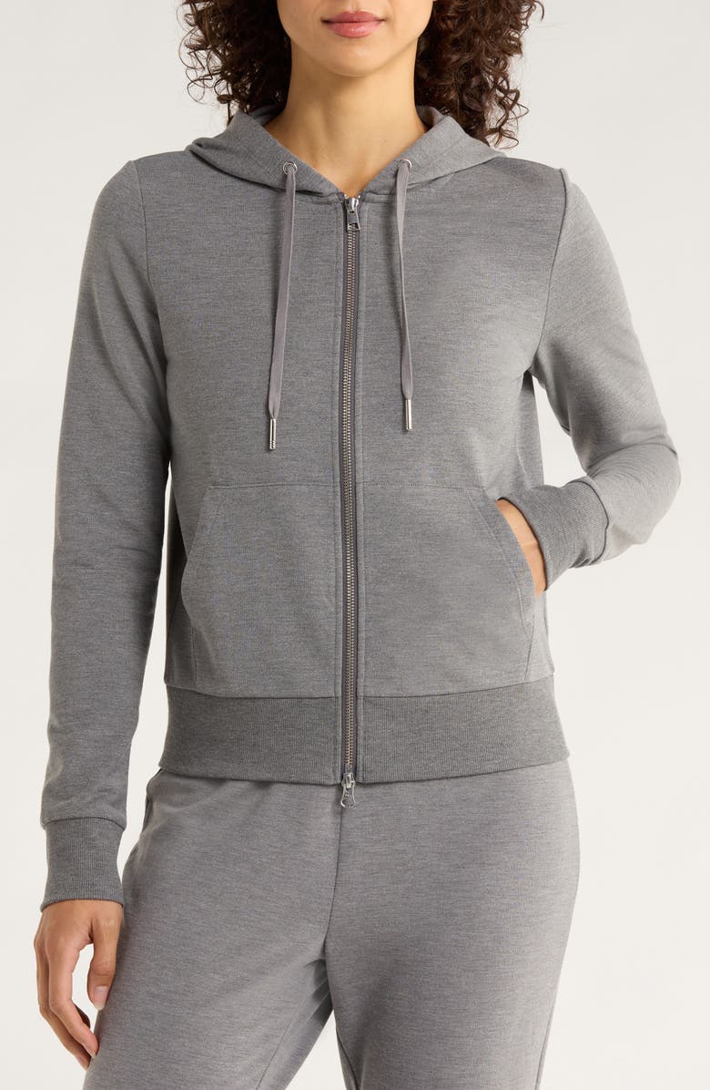 MPG Slim Fit Cozy Recycled Polyester Blend Fleece Full Zip Hoodie, Alternate, color, Heather Steel Grey