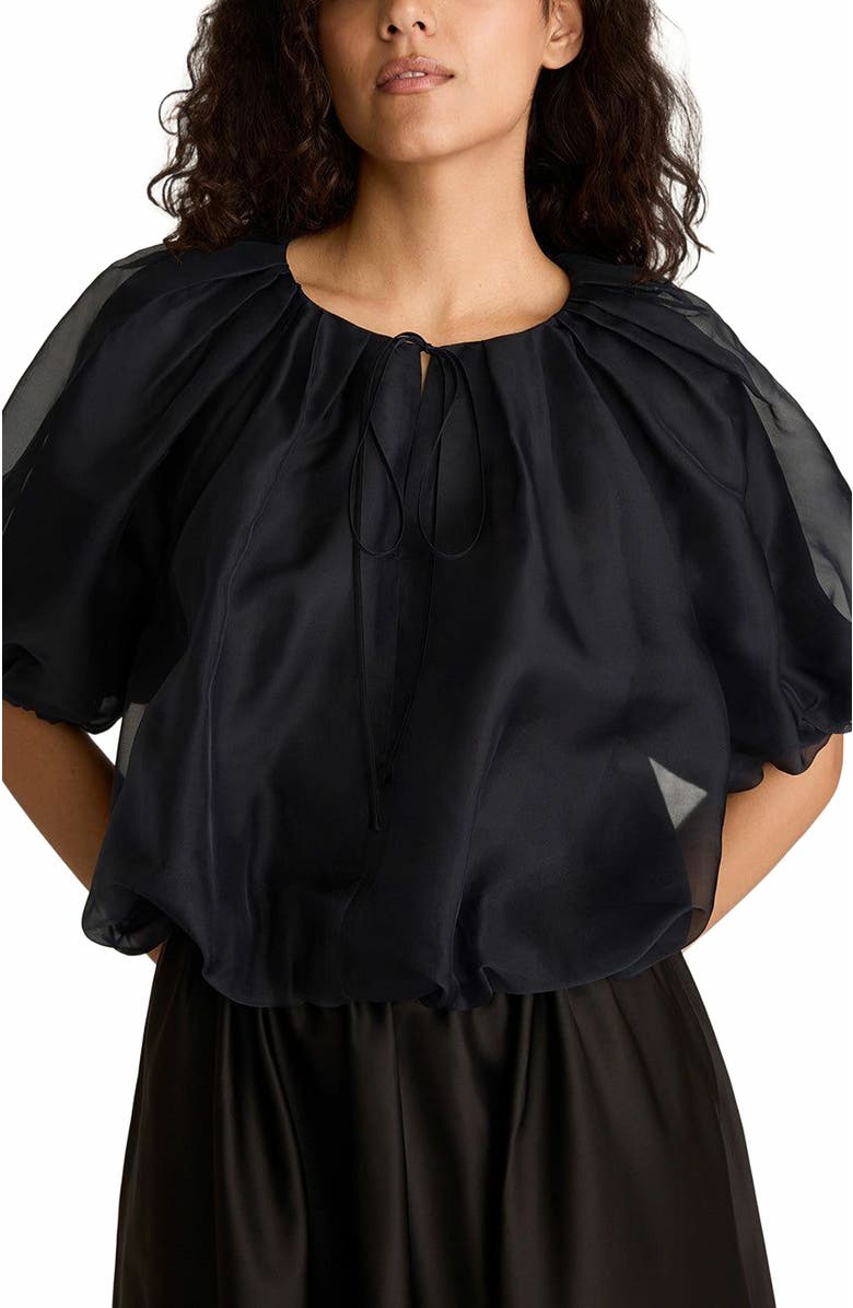 Rebecca Taylor Silk Chiffon Bubble Top, Alternate, color, Midnight