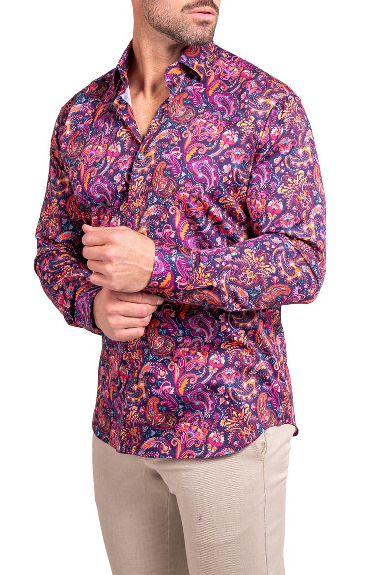 Fibonacci Ascension 0263 Paisley Contemporary Fit Button-Up Shirt, Alternate, color, PURPLE/PINK