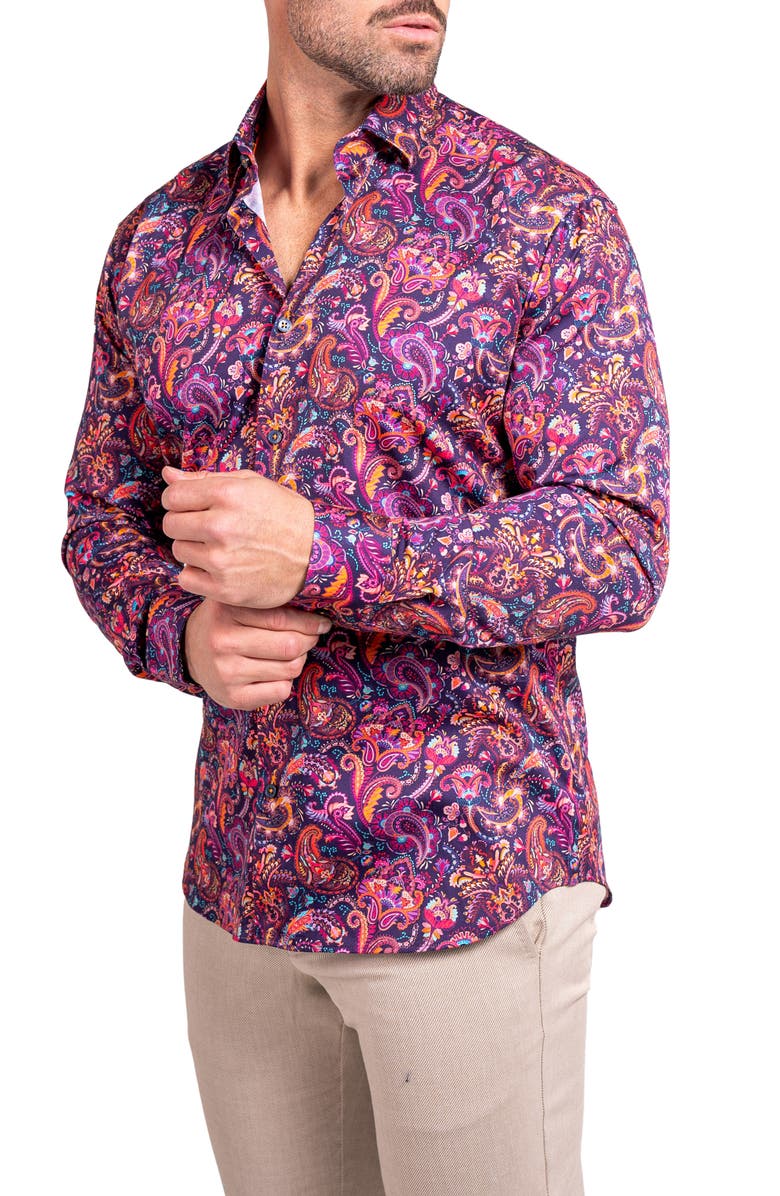 Maceoo Fibonacci Ascension 0263 Paisley Contemporary Fit Button-Up Shirt, Alternate, color, Purple/Pink