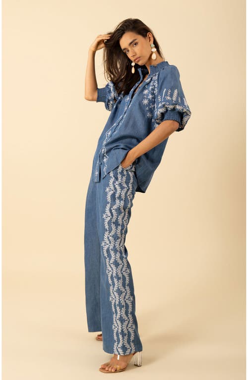 Hale Bob Fallon Embroidered Chambray Top In Blue